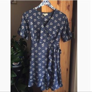 Le Lis Blue Ruffle Wrap Dress, Size Small